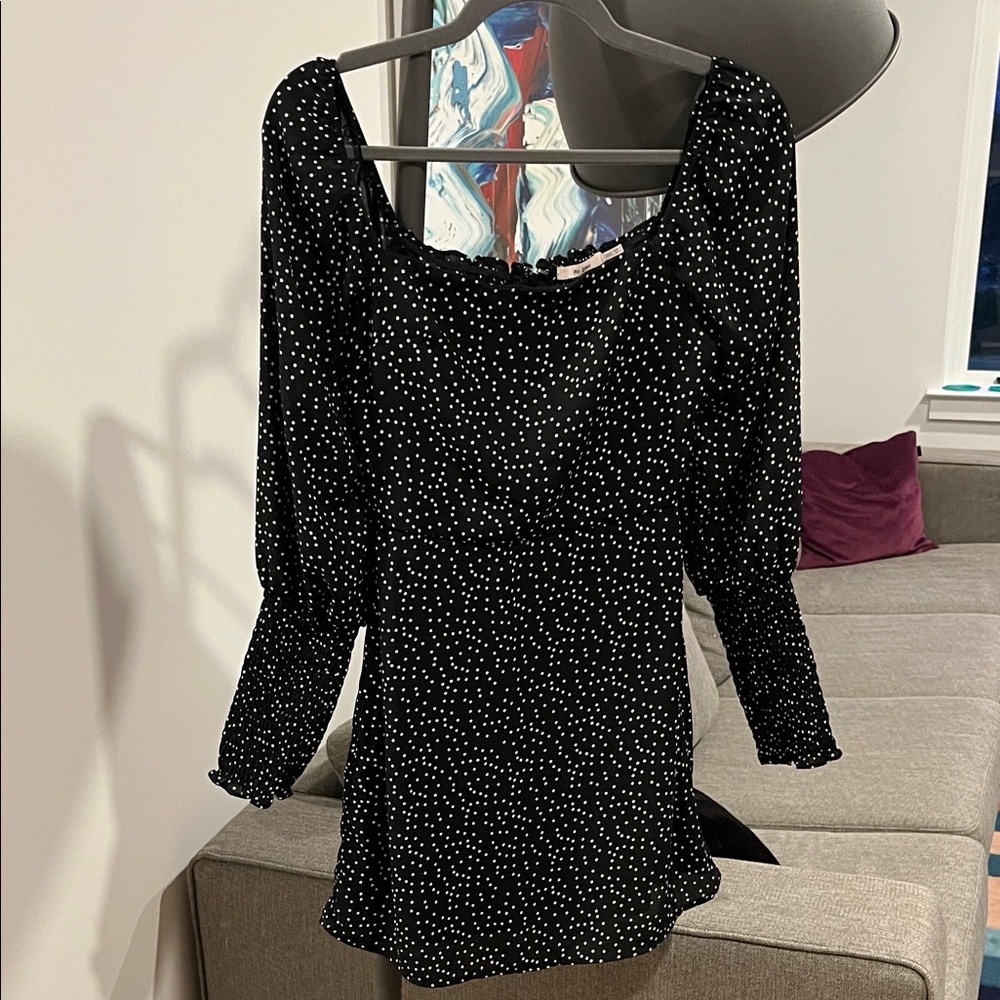 Mon Ami Black and White Polka Dot Long Sleeve Dress (Size XXS)
